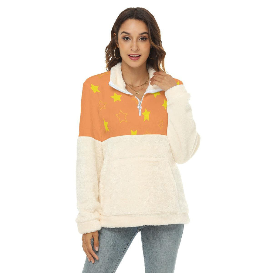 Borg Fleece Sweatshirt With Half Zip - Orang - Mishastyle