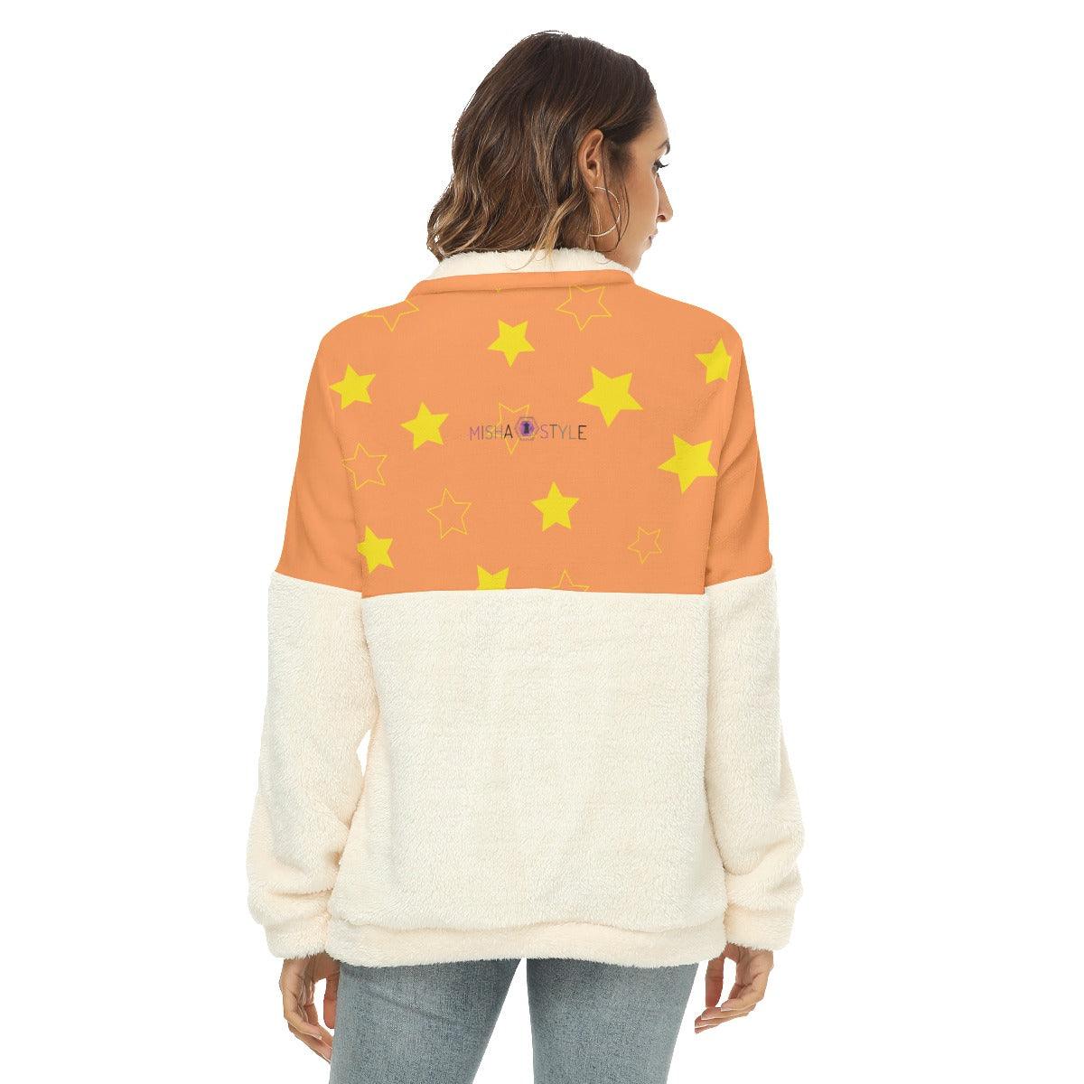 Borg Fleece Sweatshirt With Half Zip - Orang - Mishastyle