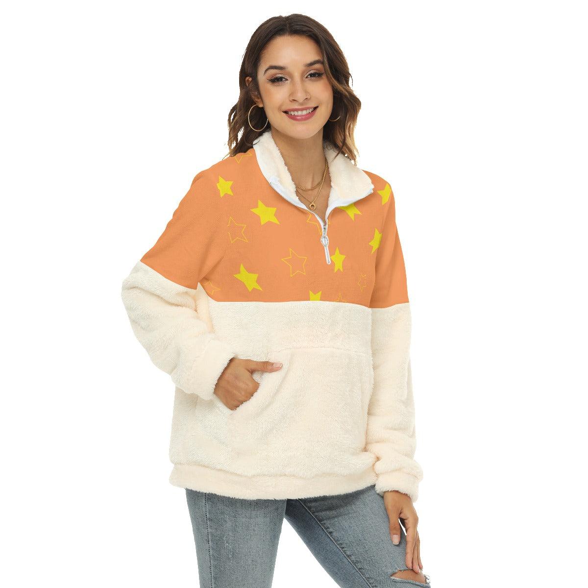 Borg Fleece Sweatshirt With Half Zip - Orang - Mishastyle