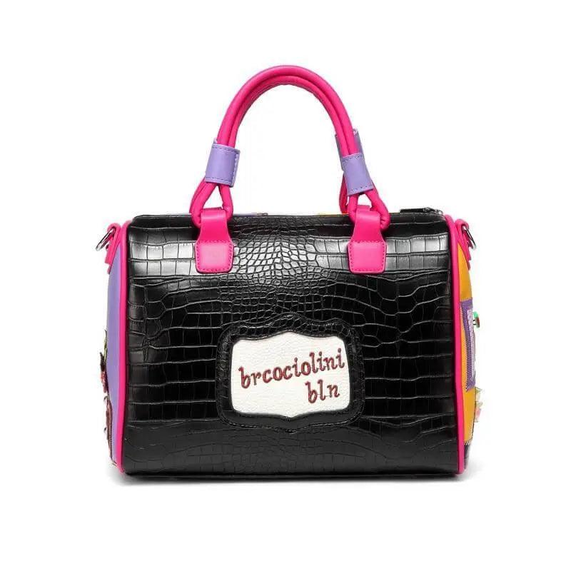 Cartoon Embroidered Handbag - Pink Handle - Mishastyle