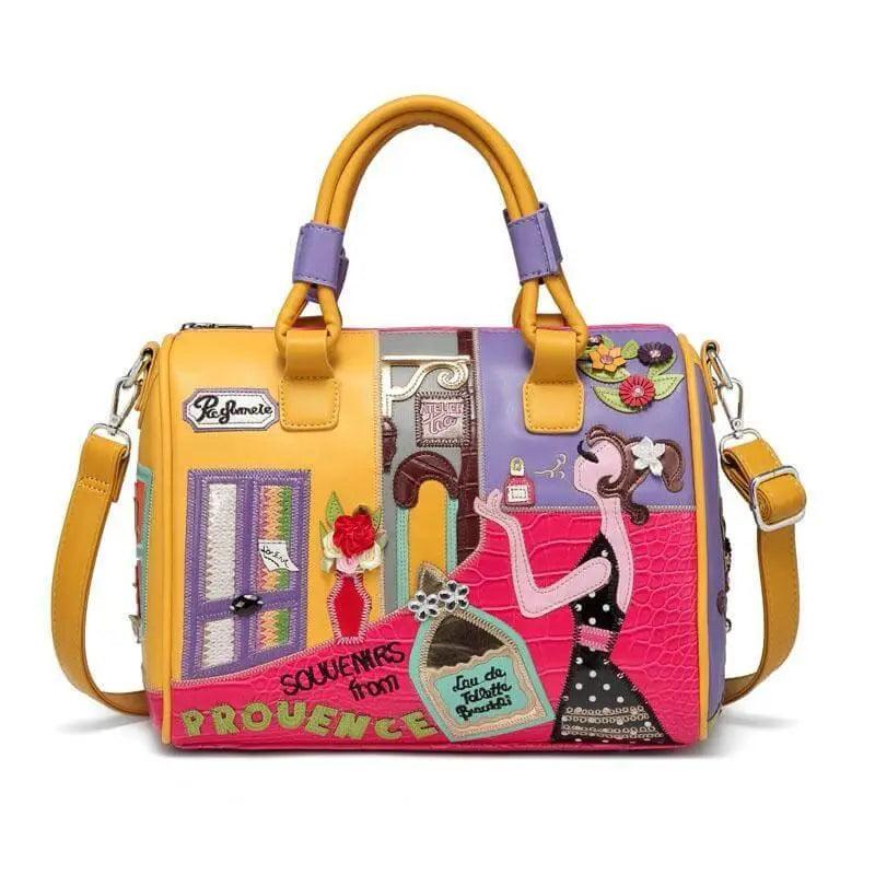 Cartoon M Embroidered Handbag - Yellow - Mishastyle