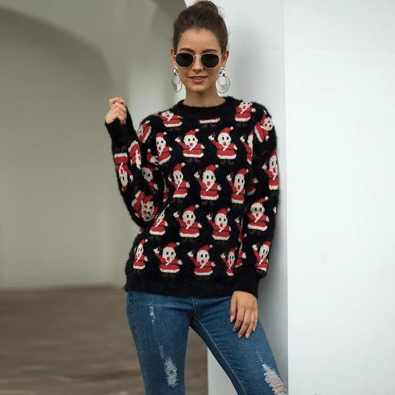 Christmas Santa Claus Women Sweater - Black - Mishastyle