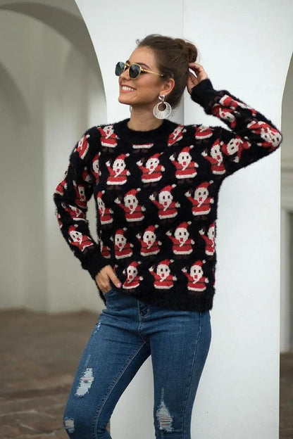 Christmas Santa Claus Women Sweater - Black - Mishastyle