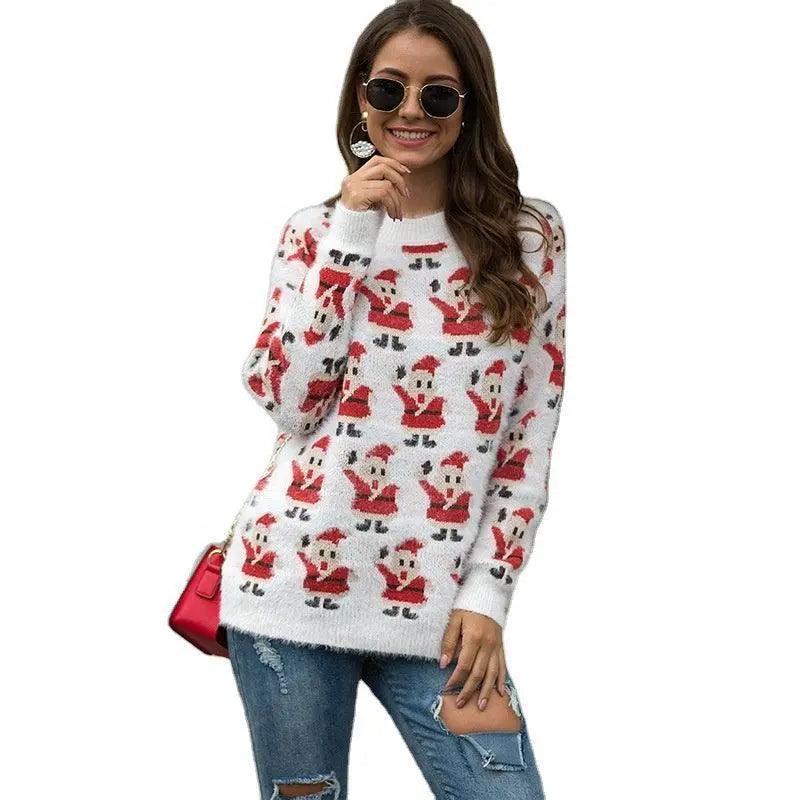 Christmas Santa Claus Women Sweater - White - Mishastyle