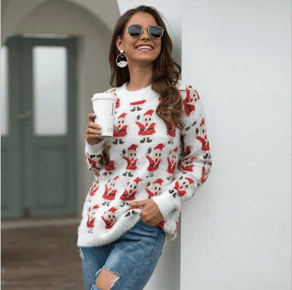 Christmas Santa Claus Women Sweater - White - Mishastyle