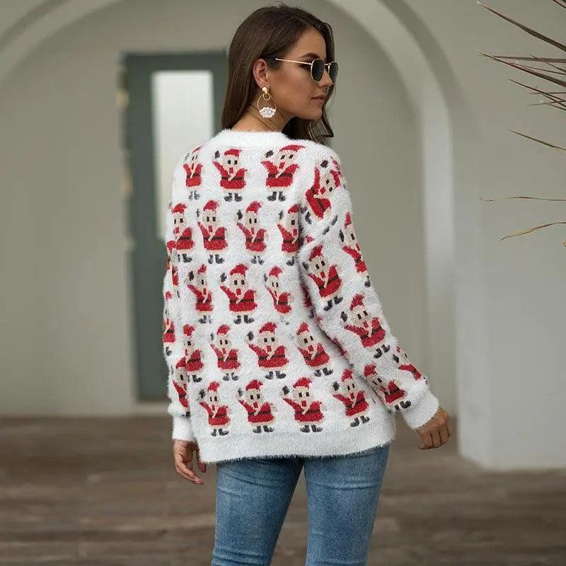 Christmas Santa Claus Women Sweater - White - Mishastyle