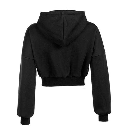 Drawstring Active Full Zip Up Hoodie - Black - Mishastyle