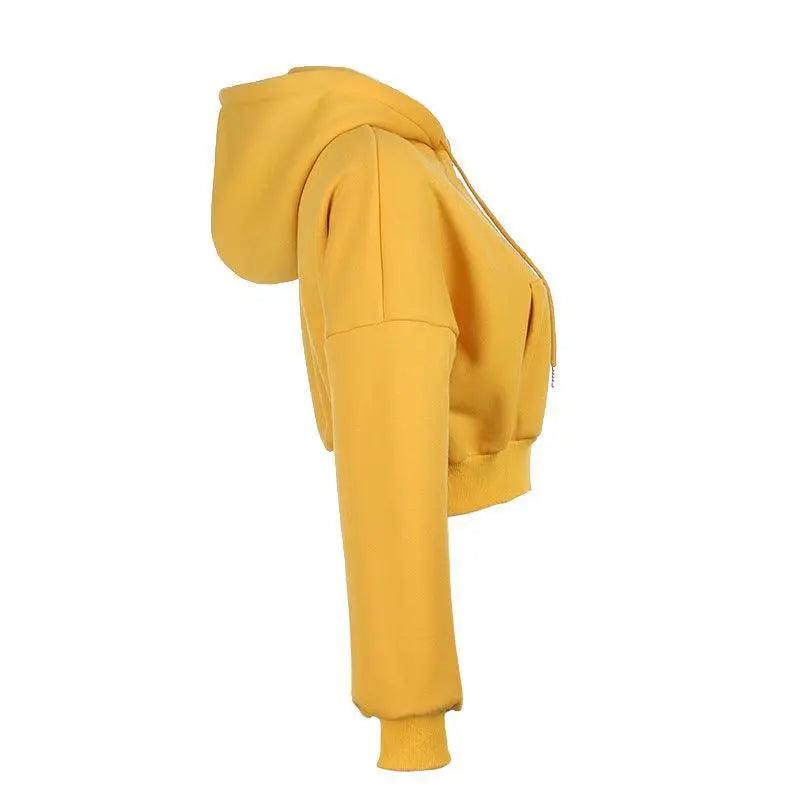 Drawstring Active Full Zip Up Hoodie - Yellow - Mishastyle