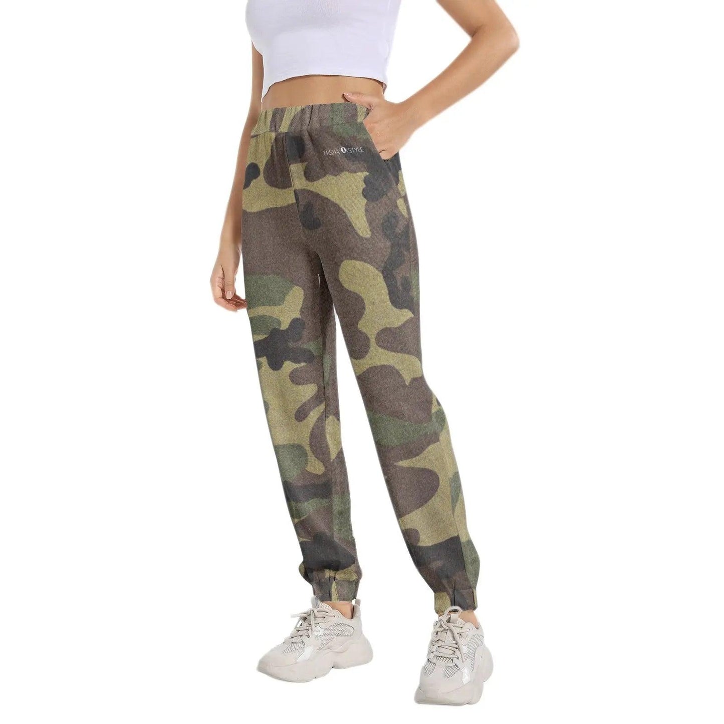 Elastic Waist Tapered Sweatpant - Army - Mishastyle