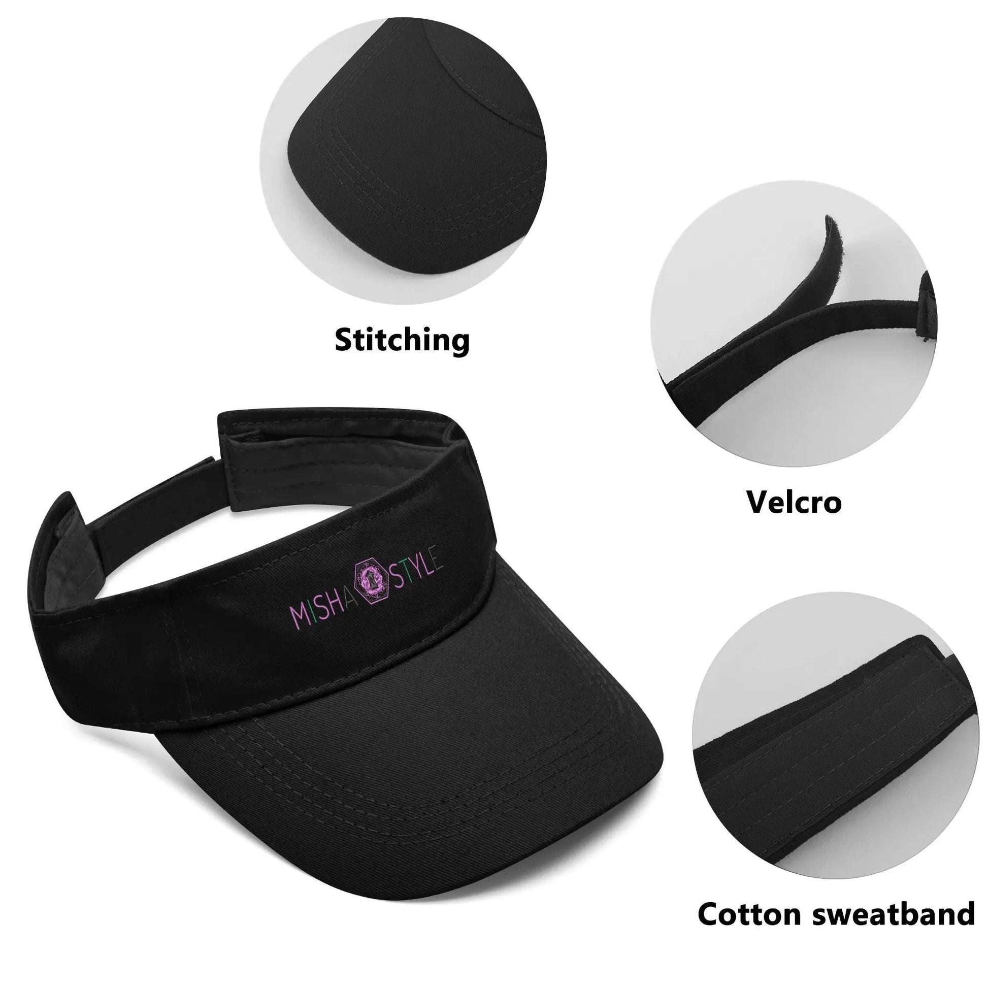 Embroidered Logo Sun Visor Caps - Black - Mishastyle