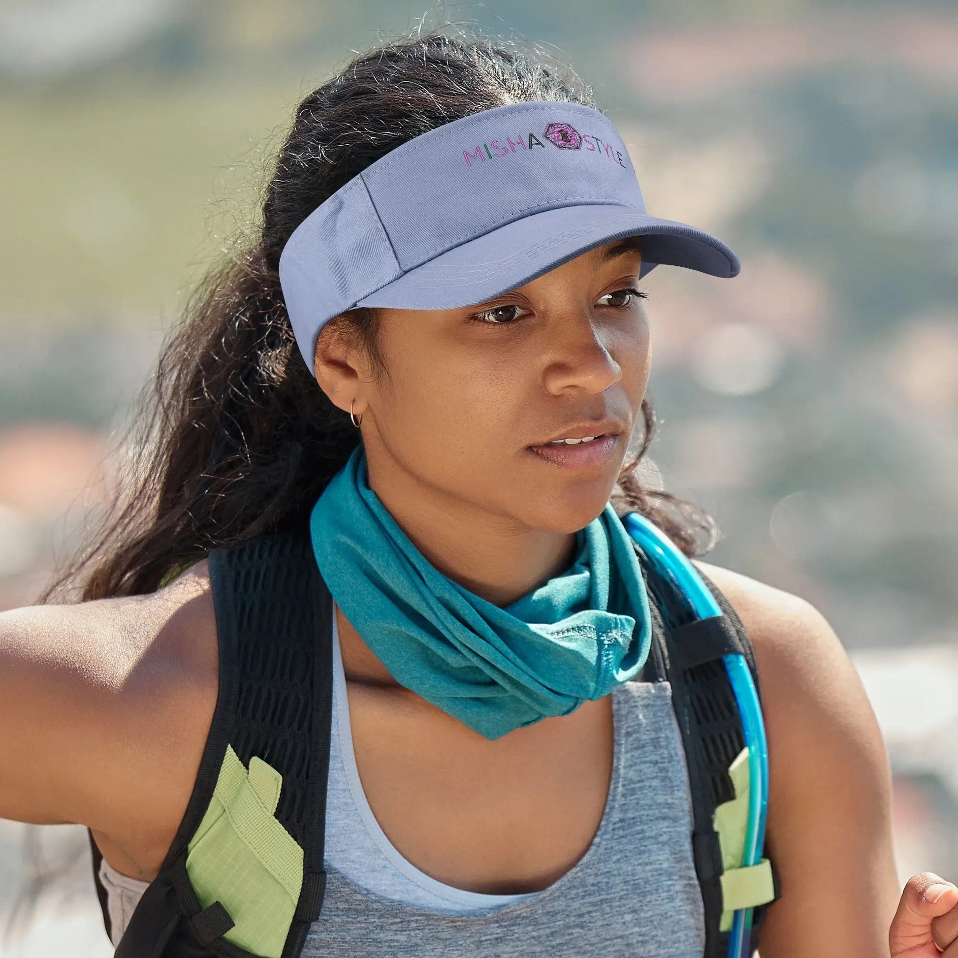 Embroidered Sun Visor Caps - Light Blue - Mishastyle