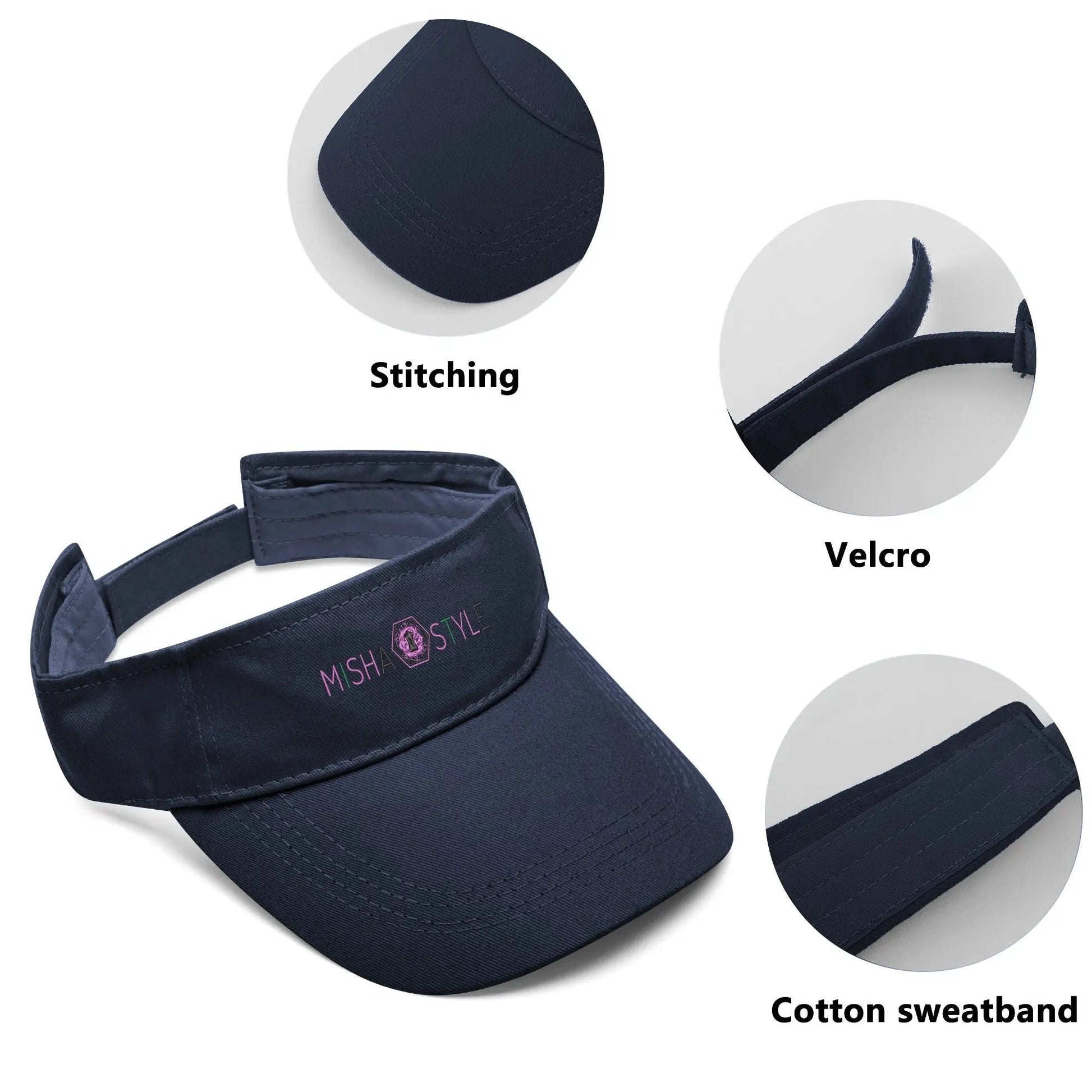 Embroidered Sun Visor Caps - Navy - Mishastyle