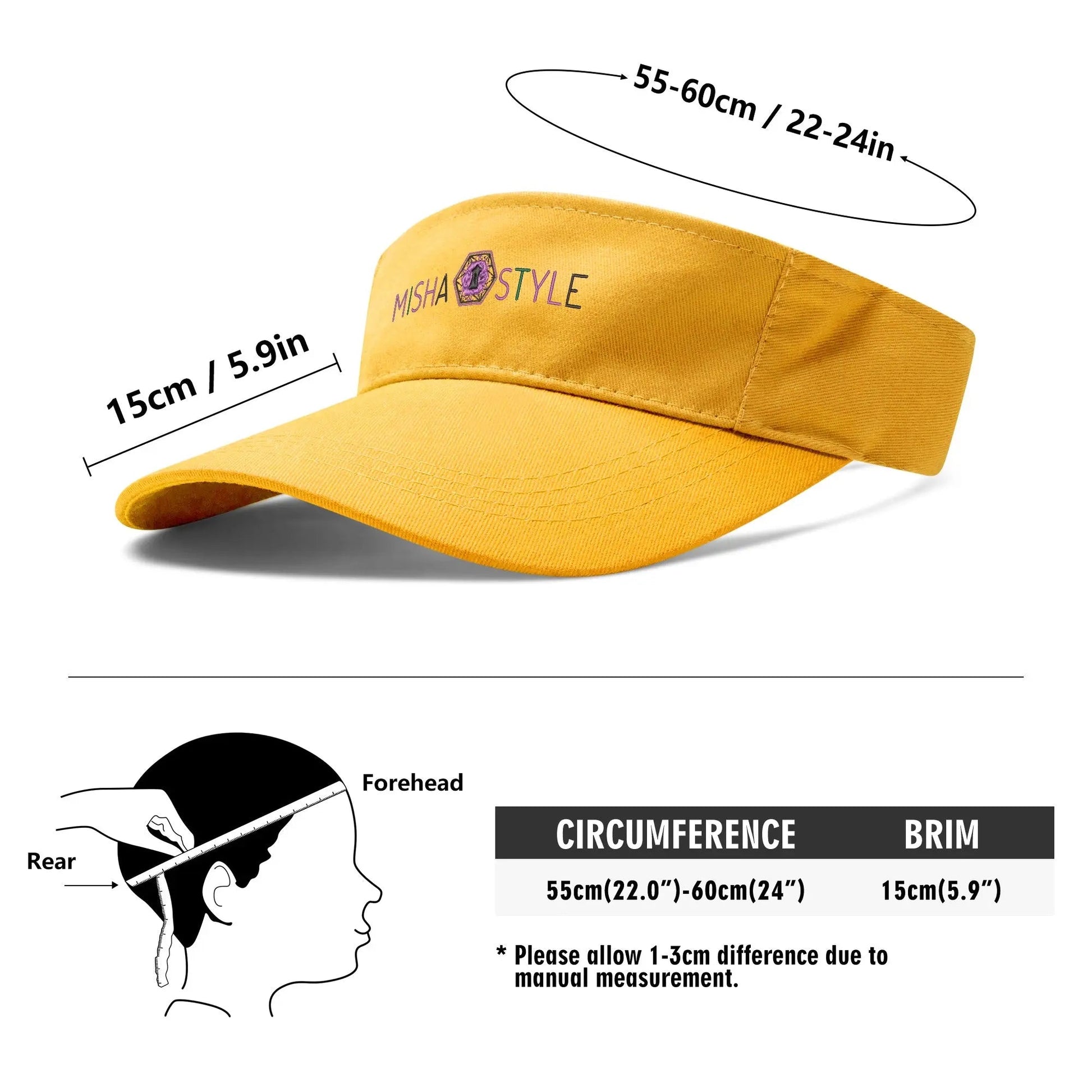 Embroidered Sun Visor Caps - Yellow - Mishastyle