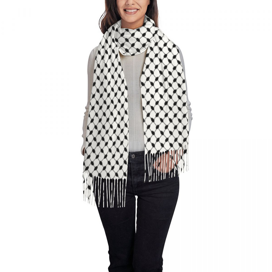 keffiyeh Tassel Scarf Neckerchief - white