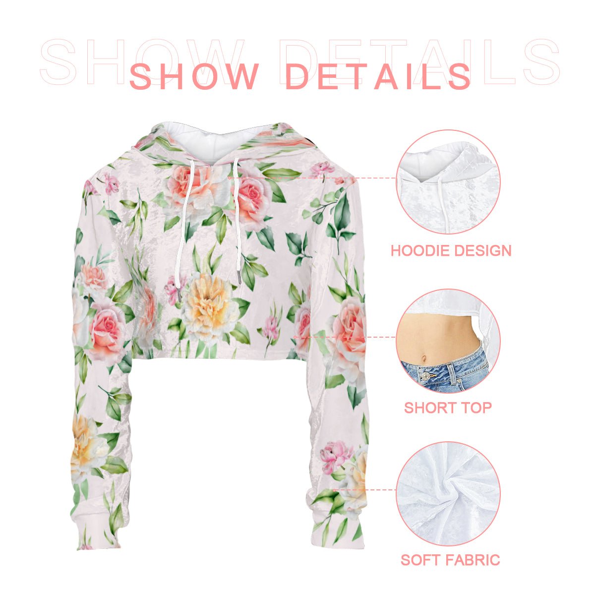 Floral Crop Top Hoodie - Mishastyle