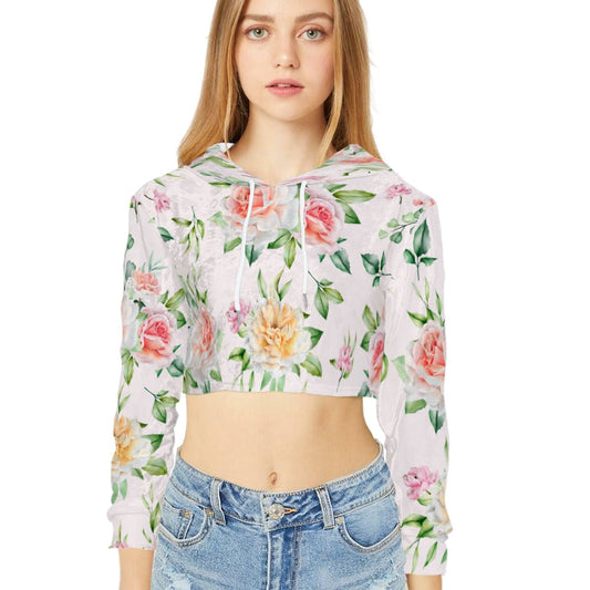 Floral Crop Top Hoodie - Mishastyle