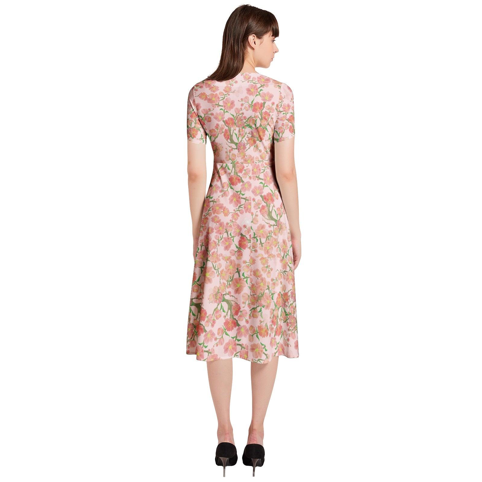 Floral Puff Sleeve Button Through Dress - Mishastyle