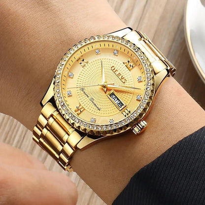 Golden Wristwatch Premium Metal Band Watch - Mishastyle