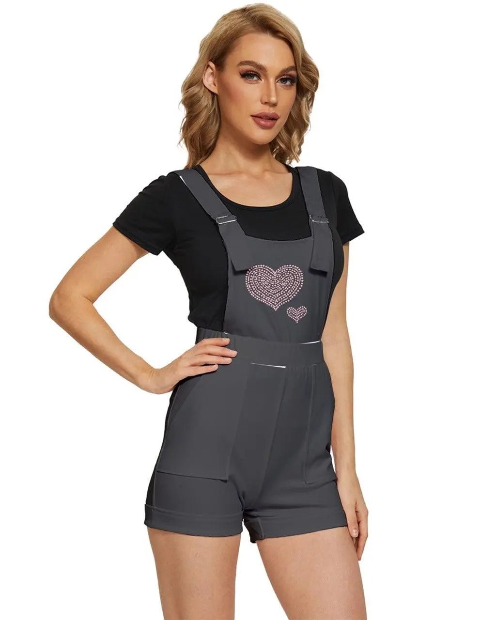 Heart Pink Short Overalls - Royal Gray - Mishastyle