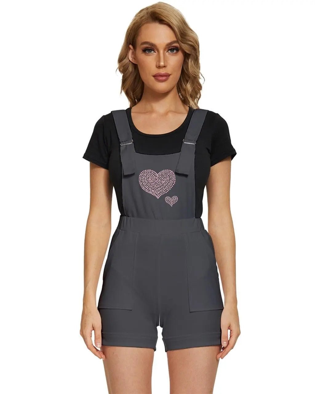 Heart Pink Short Overalls - Royal Gray - Mishastyle