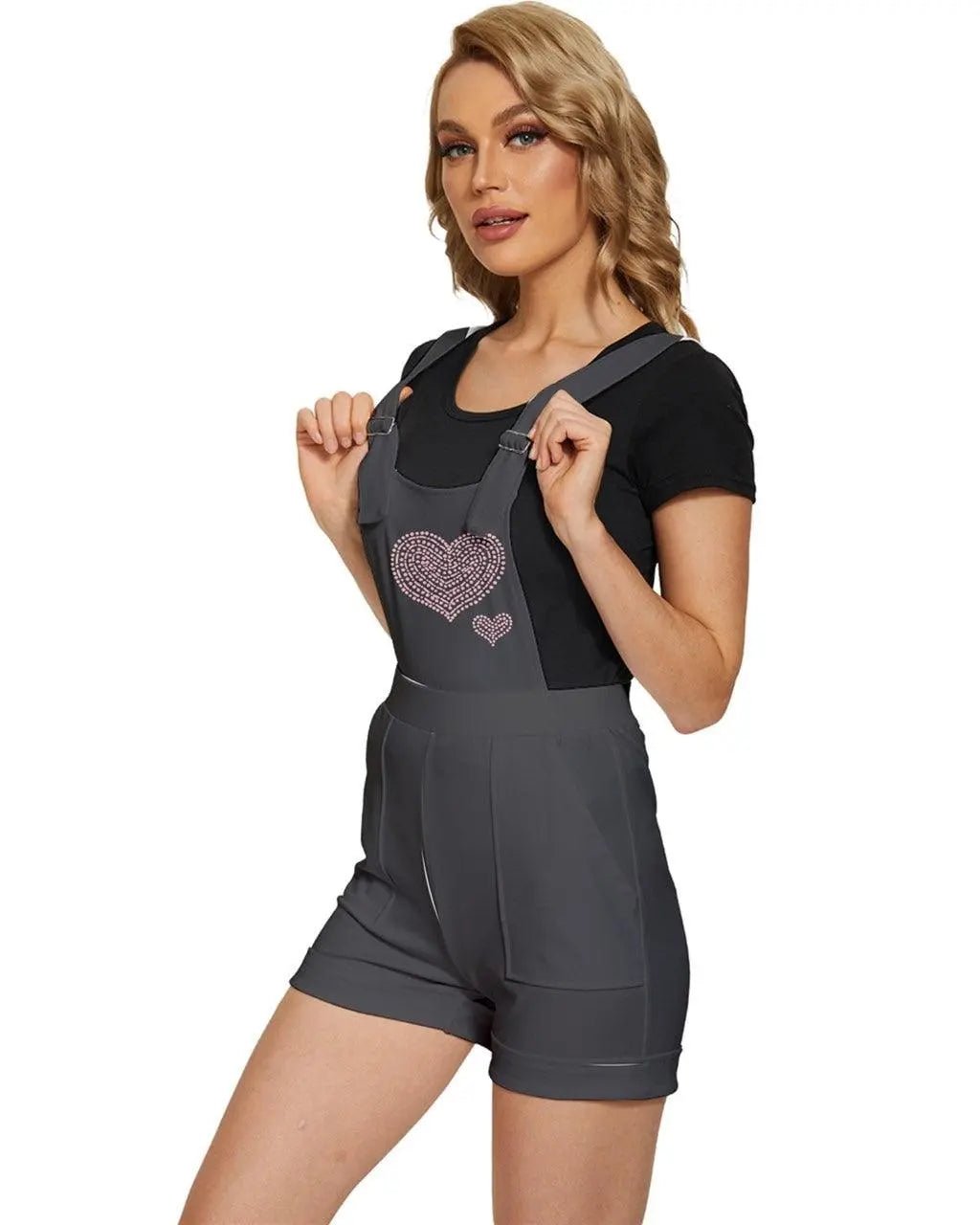 Heart Pink Short Overalls - Royal Gray - Mishastyle