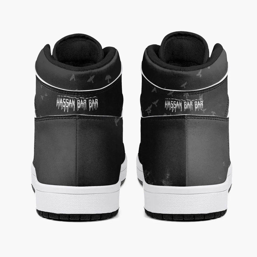 High-Top Leather Hassan Bar Bar Sneakers - White & Black - Mishastyle