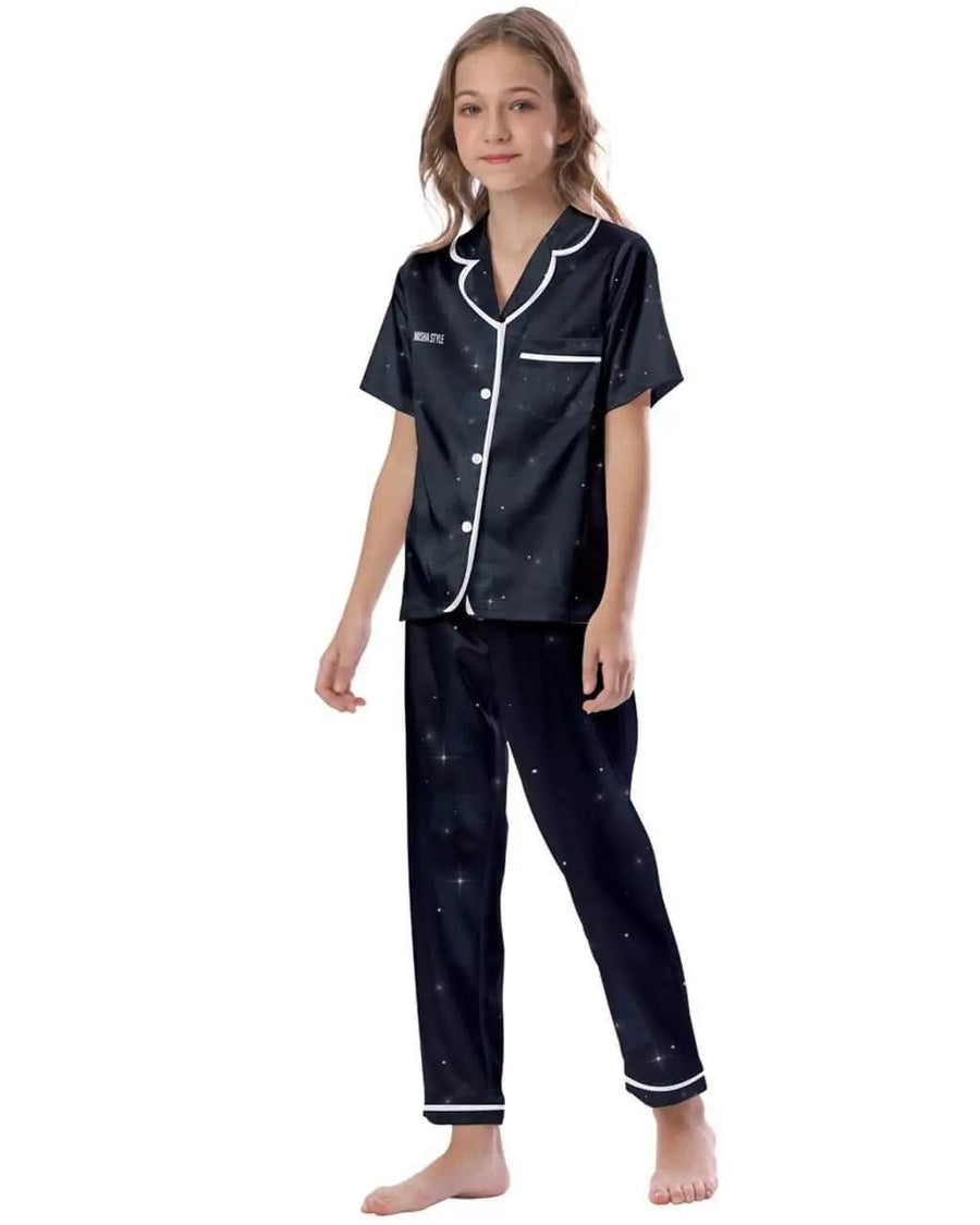 Kids' Satin Short Sleeve Pajamas Set - Mishastyle