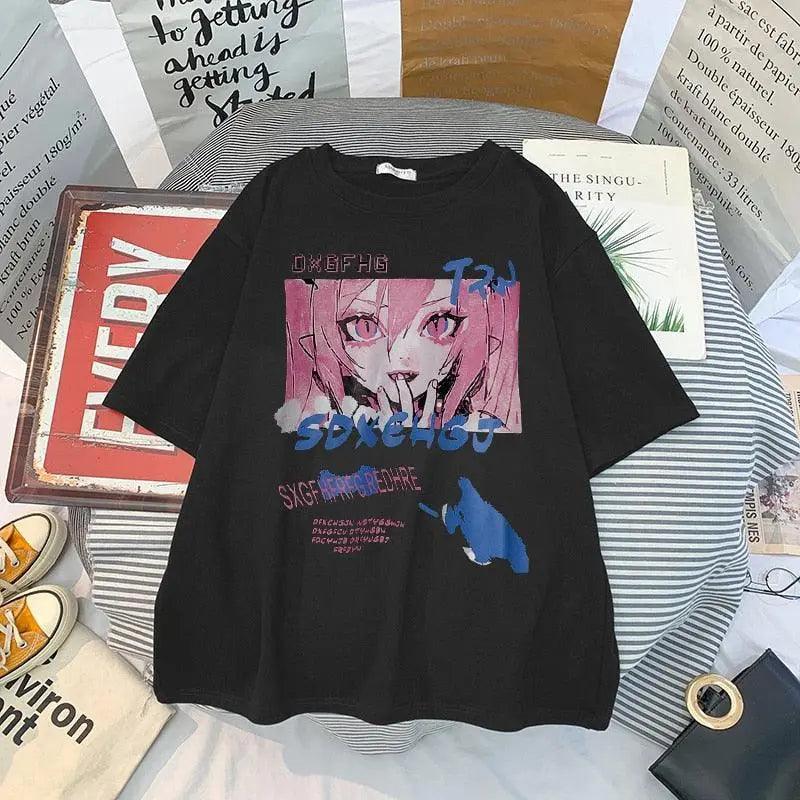 Korean Anime Print Steampunk Women T-shirts - Mishastyle