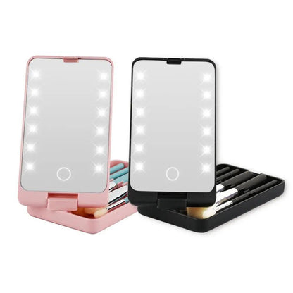 LED Light Makeup Hand Mirror - Black - Mishastyle