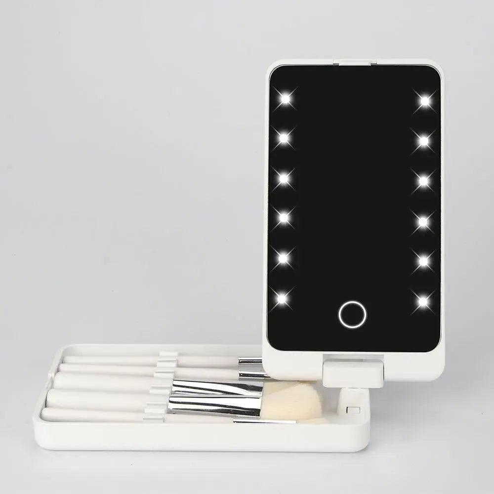 LED Light Makeup Hand Mirror - Black - Mishastyle