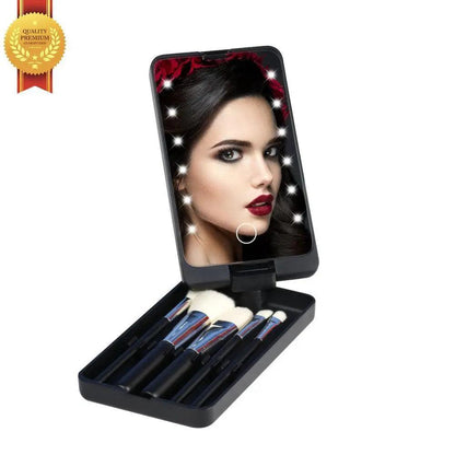 LED Light Makeup Hand Mirror - Black - Mishastyle