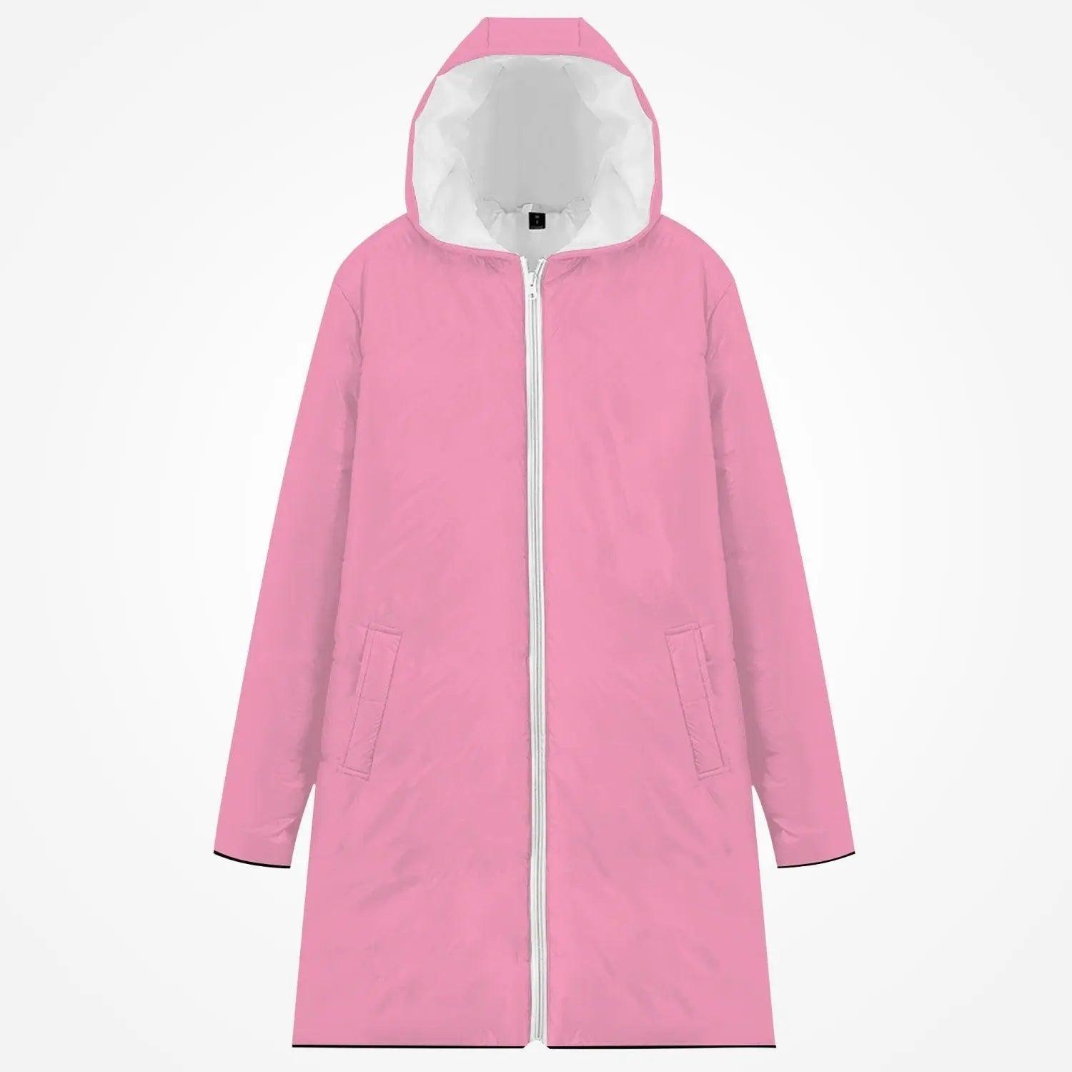 Long Rain Coat Cotton-pad Zipper-up Hoodie - Mishastyle