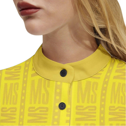 Long Sleeve Button Up Casual Shirt - Yellow - Mishastyle