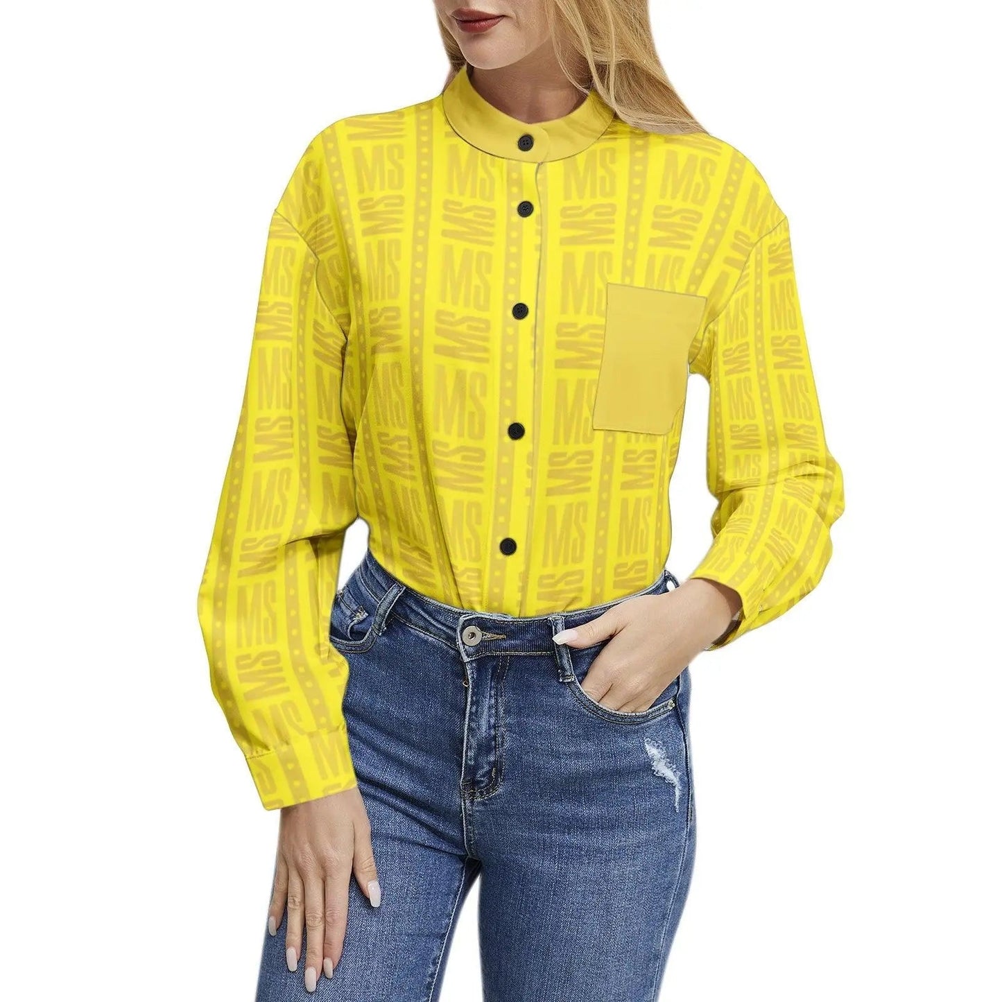 Long Sleeve Button Up Casual Shirt - Yellow - Mishastyle