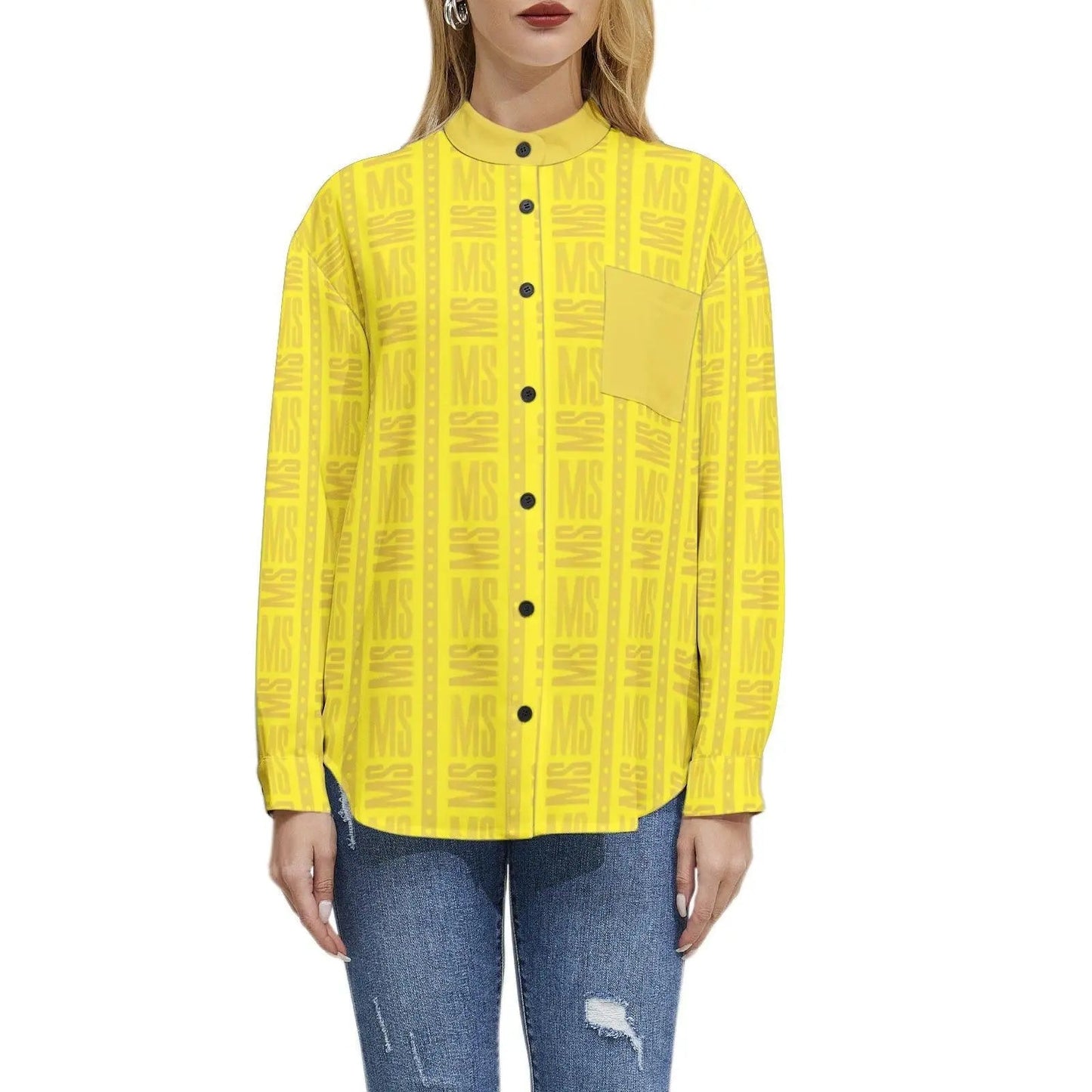 Long Sleeve Button Up Casual Shirt - Yellow - Mishastyle