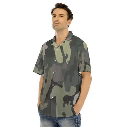 Men's Army Hawaiian Shirt With Button Closure - Mishastyle