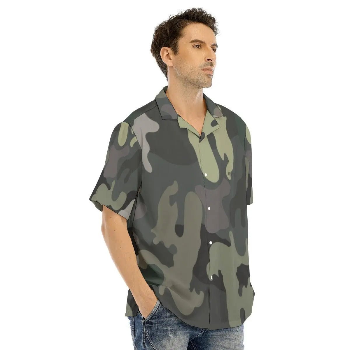 Men's Army Hawaiian Shirt With Button Closure - Mishastyle