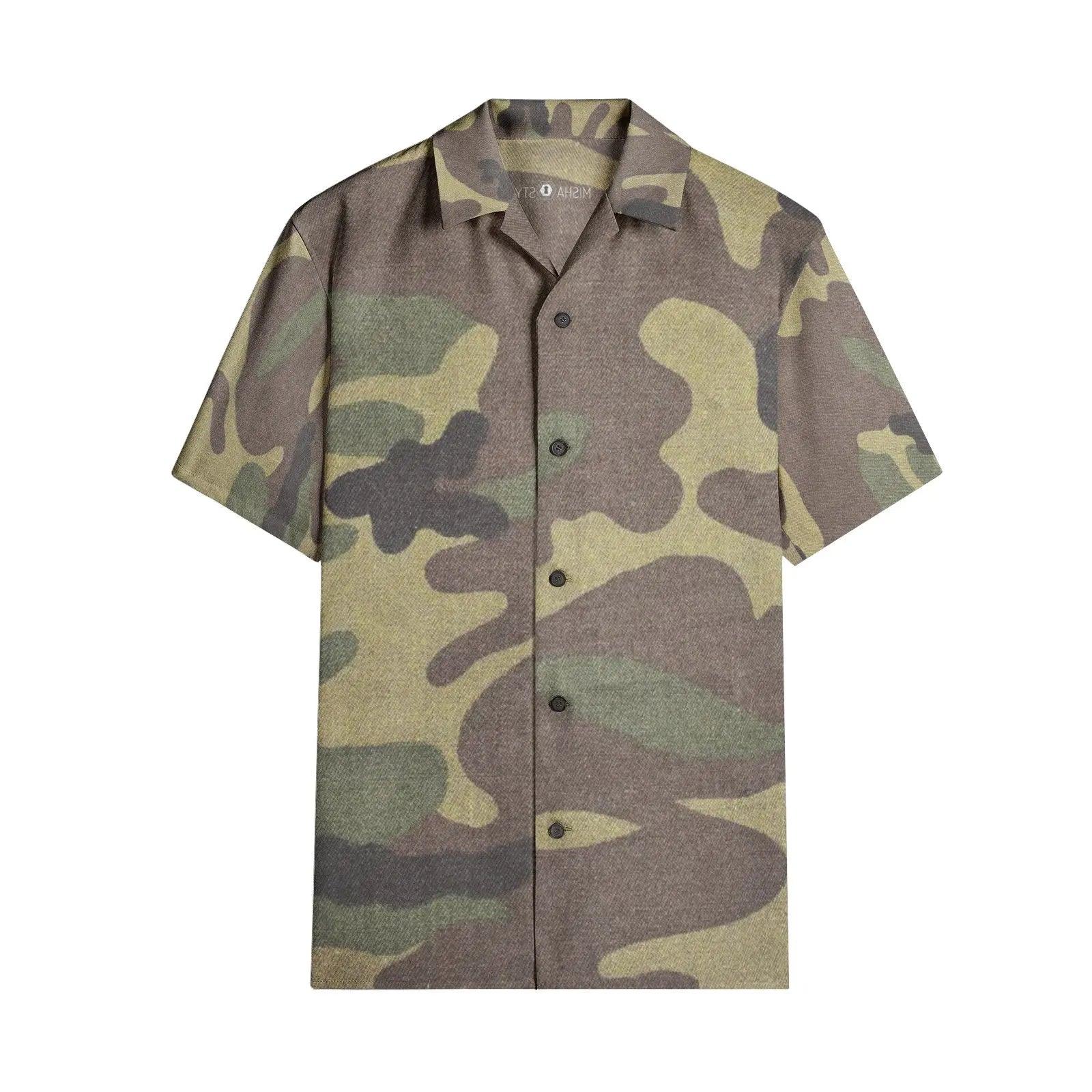 Men's Short Sleeve Shirts - Army - Mishastyle