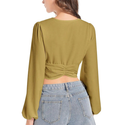 Misha Deep V-Neck Lantern Sleeve Crop Top - Mishastyle