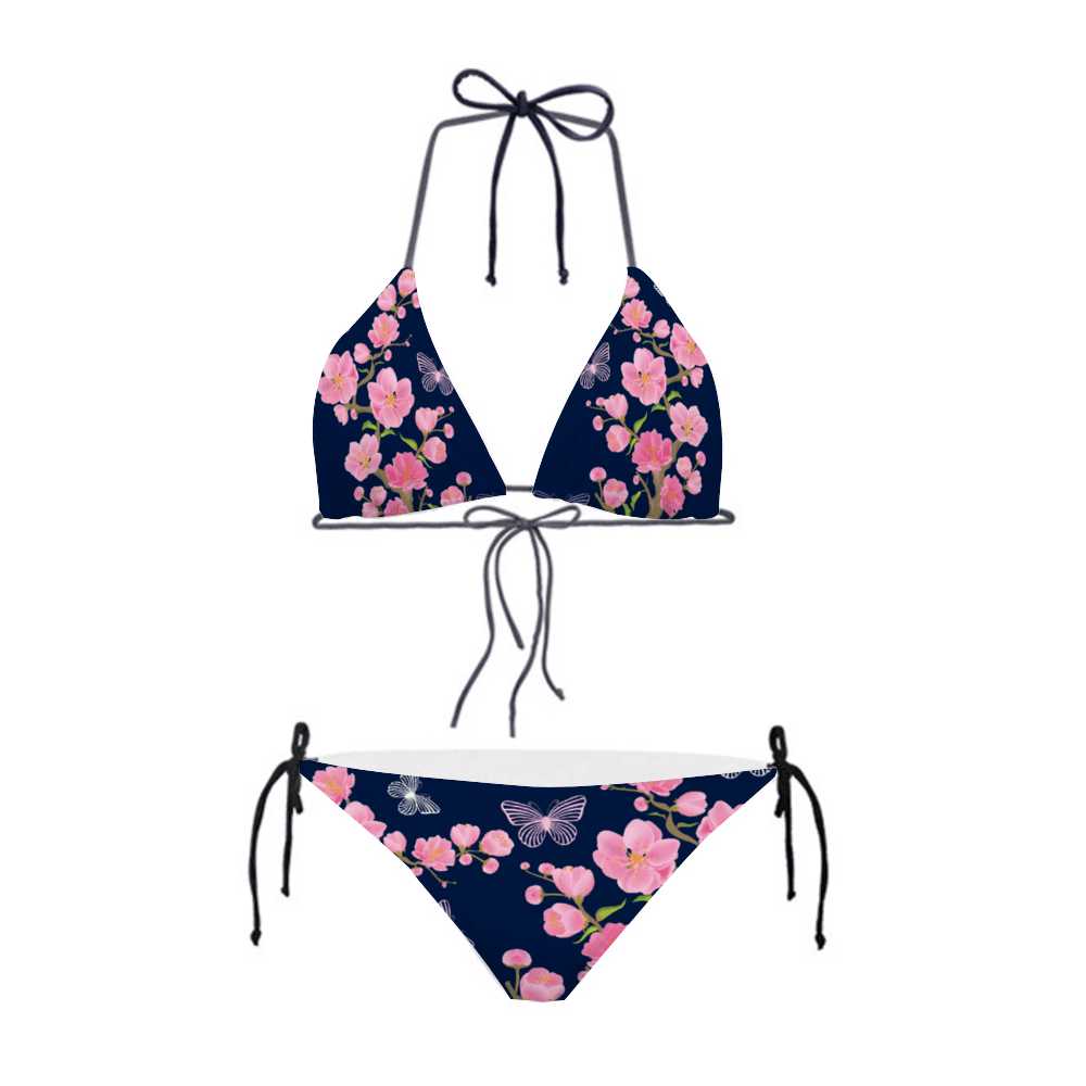 Misha Floral Bikini with Black Straps = Blue - Mishastyle