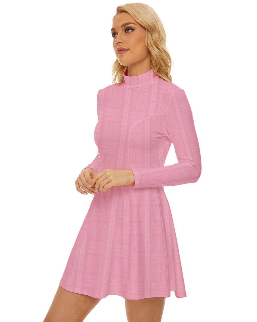 MISHA Long Sleeve Velour Longline Dress - Pink - Mishastyle