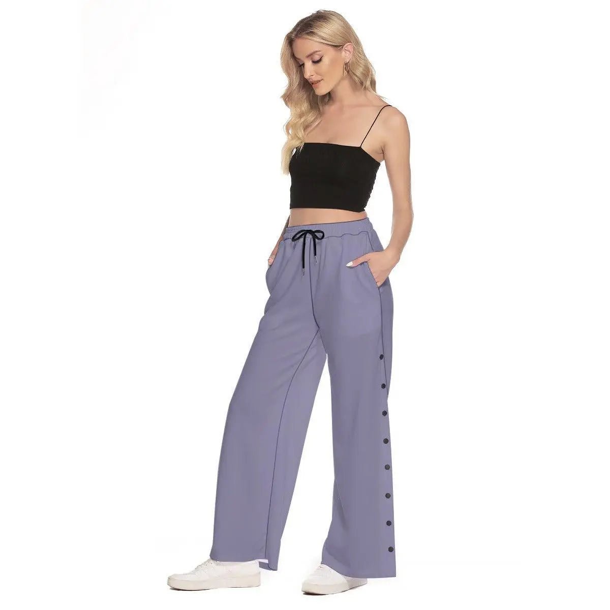 Misha Women's Side Slit Snap Button Trousers - Gray Purple - Mishastyle