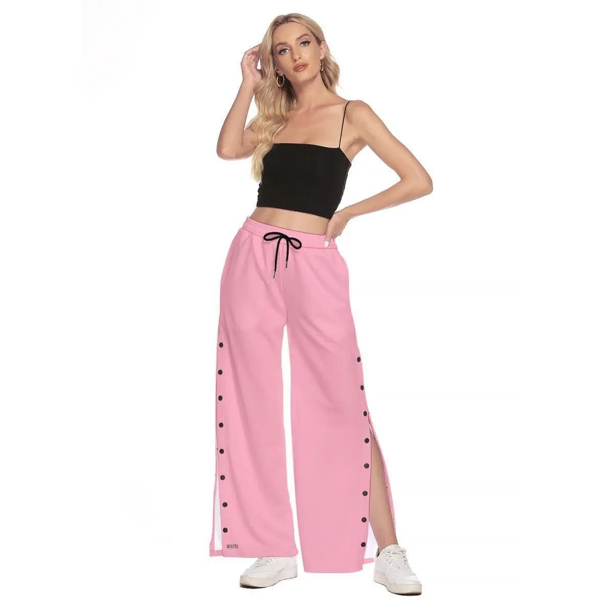 Misha Women's Side Slit Snap Button Trousers - Pink - Mishastyle