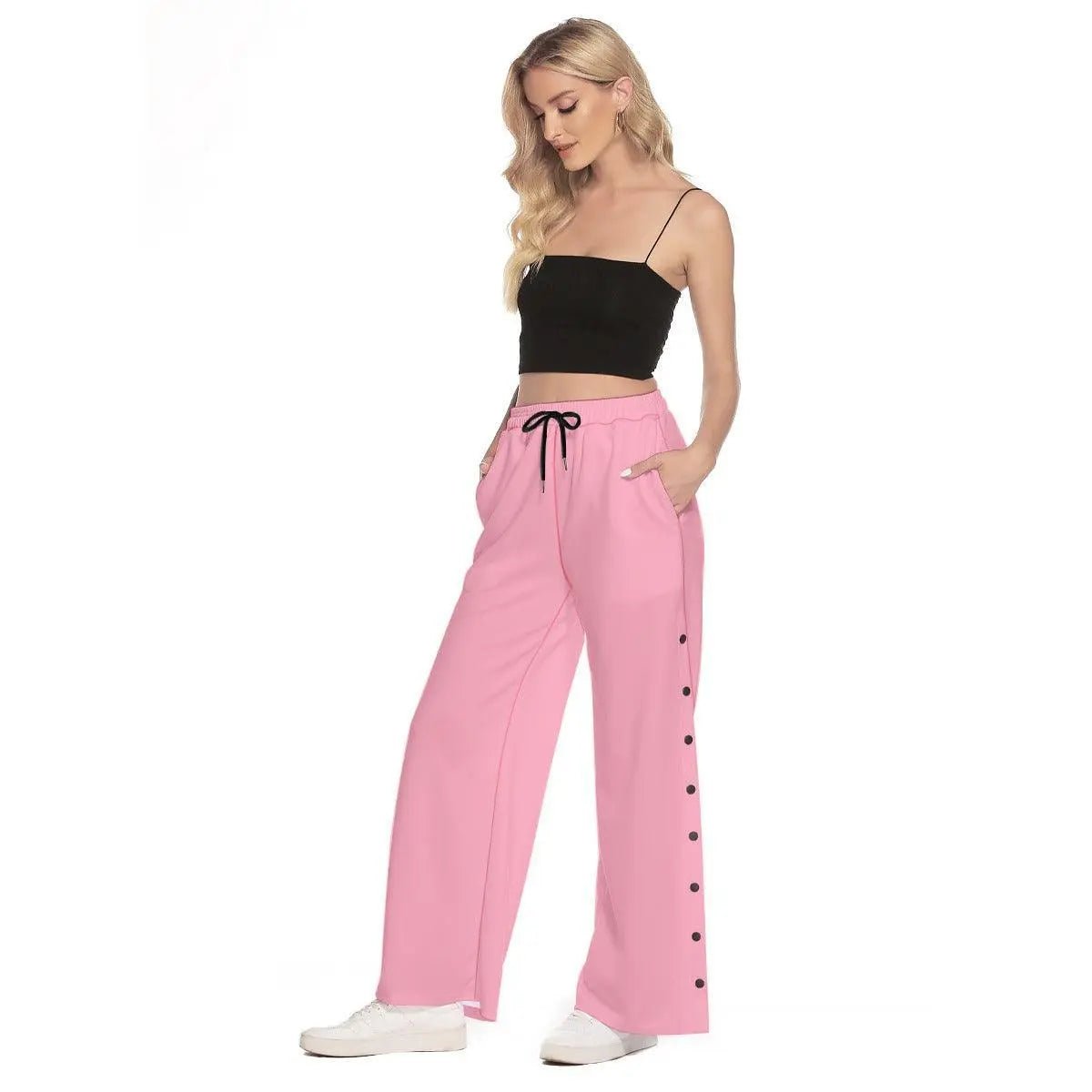 Misha Women's Side Slit Snap Button Trousers - Pink - Mishastyle