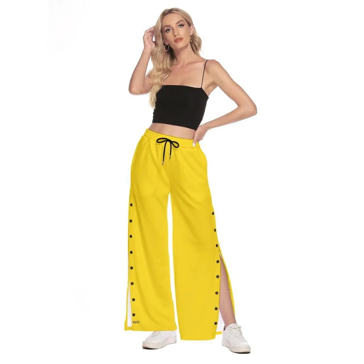 Misha Women's Side Slit Snap Button Trousers - Yellow - Mishastyle