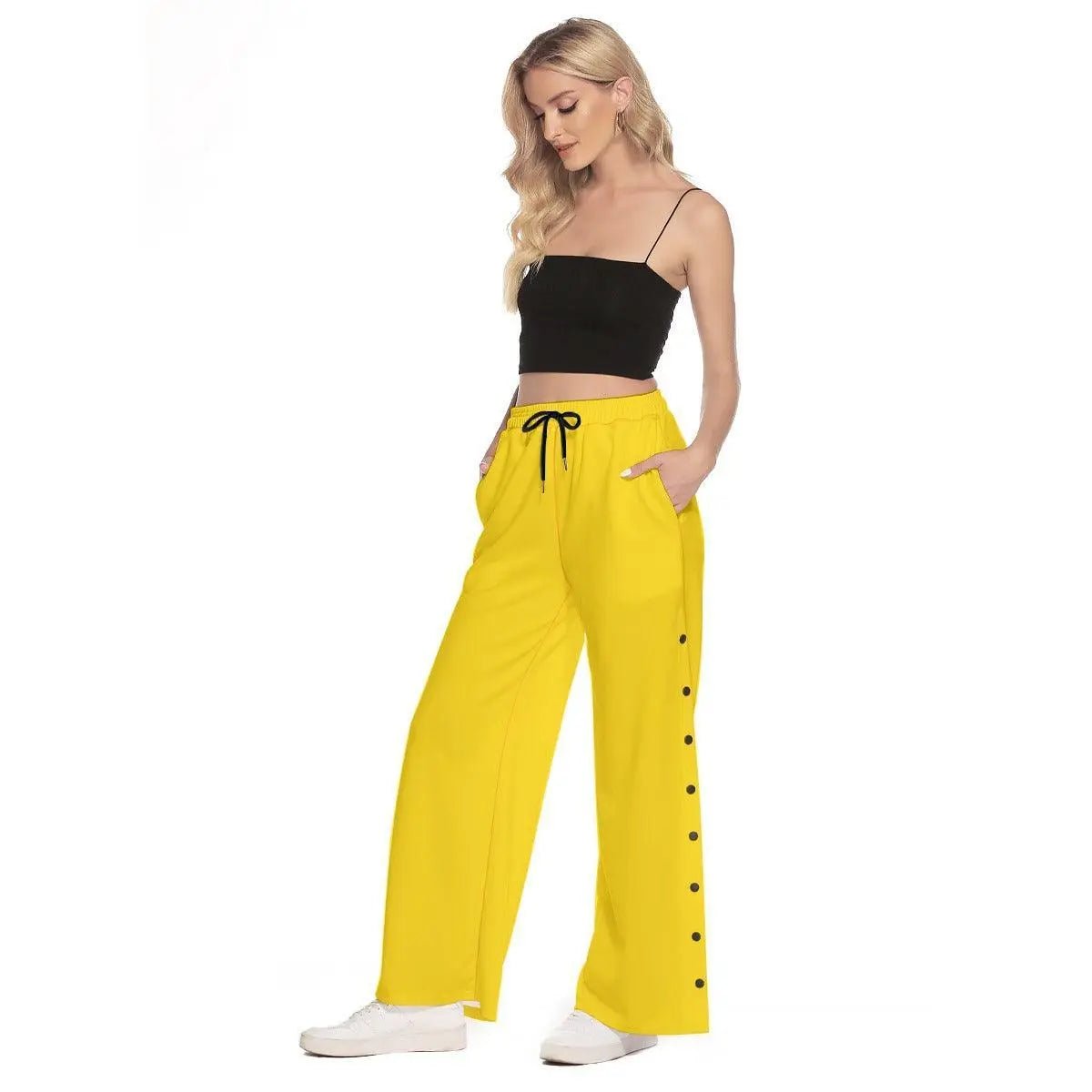 Misha Women's Side Slit Snap Button Trousers - Yellow - Mishastyle