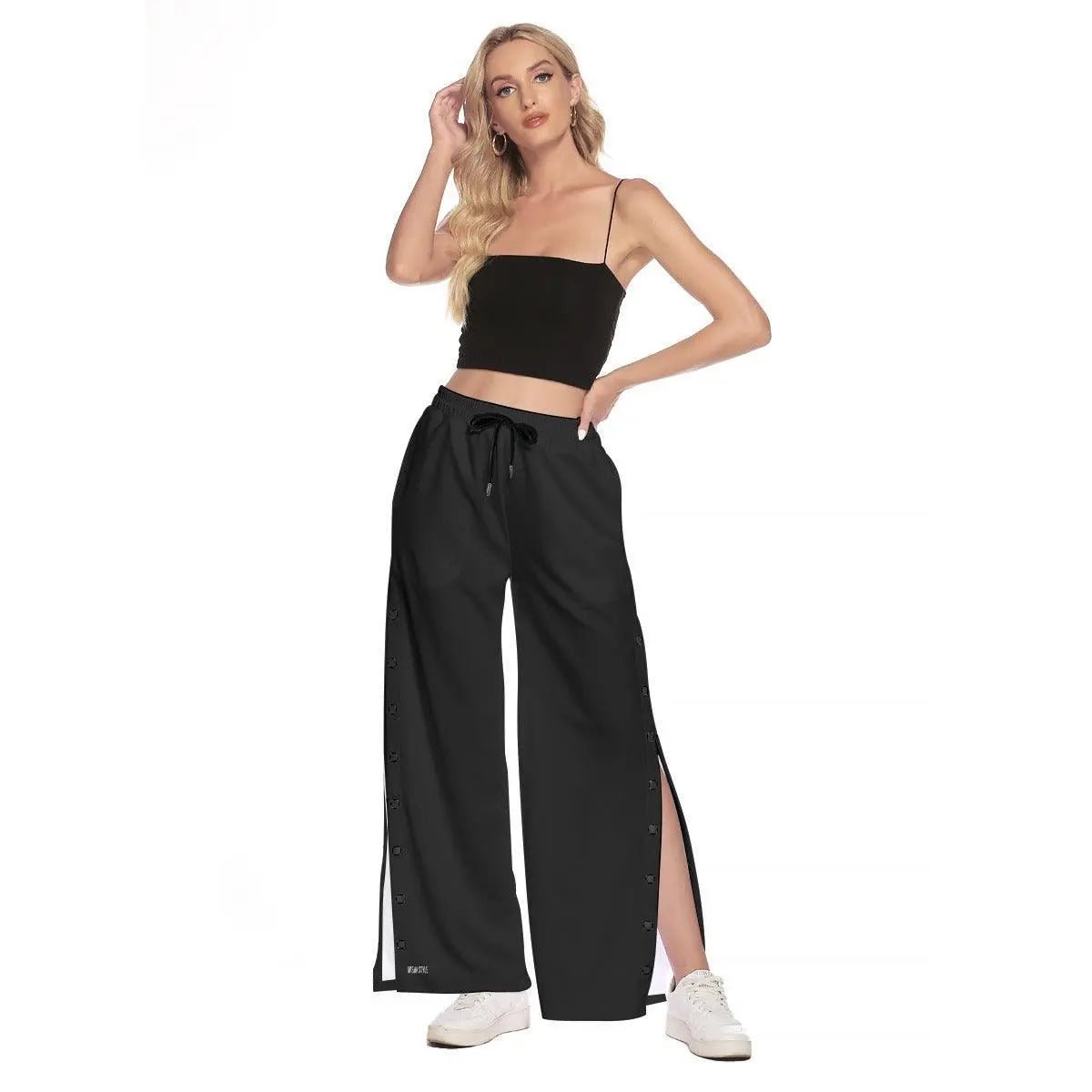 Misha Women's Side Slit Snap Trousers - Black - Mishastyle