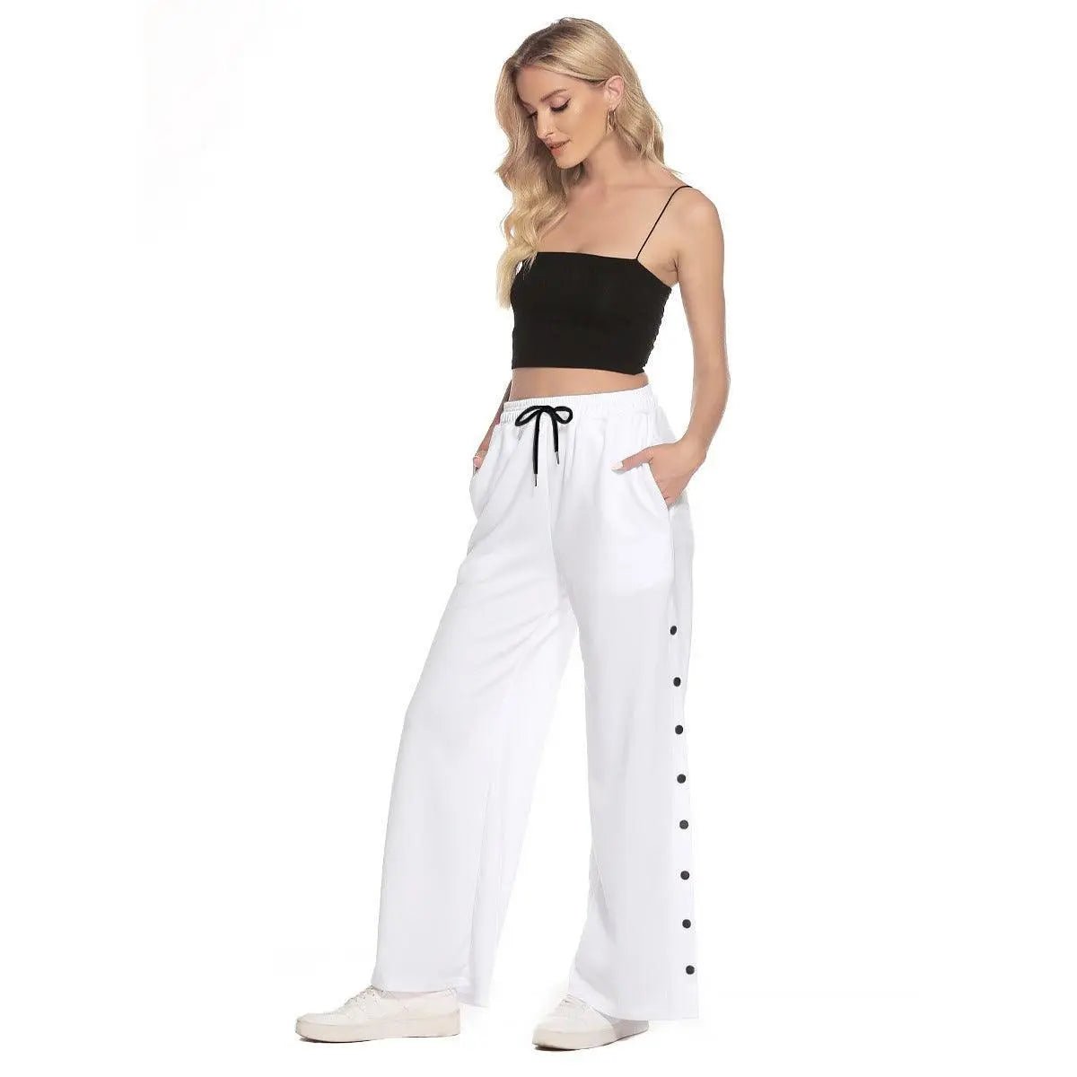 Misha Women's Side Slit Snap Trousers - White - Mishastyle