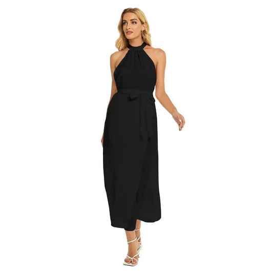 Misha Women's Wrap Hem Belted Halter Dress - Black - Mishastyle