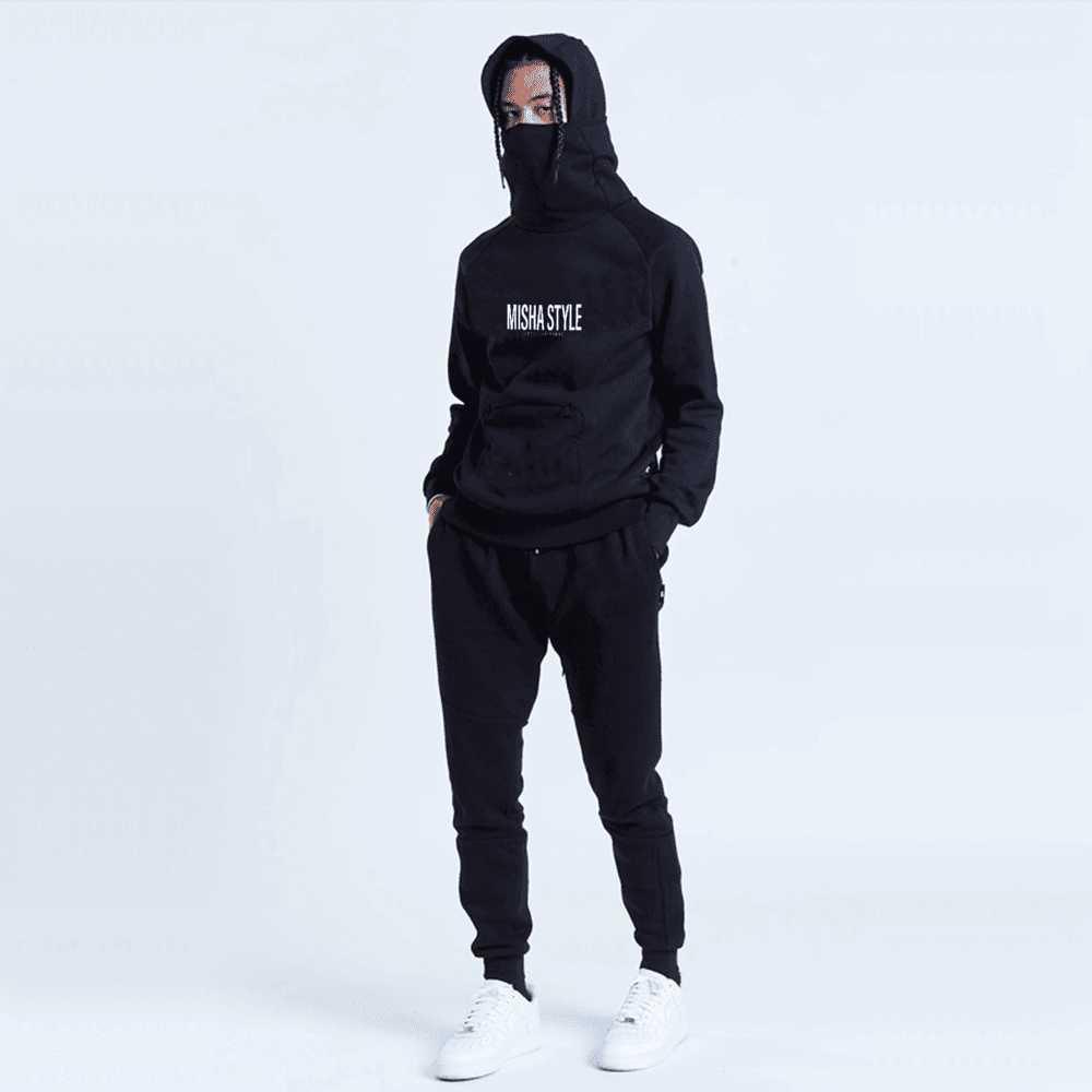 MishaStyle Logo Men's Black Turtleneck Hoodie - Mishastyle